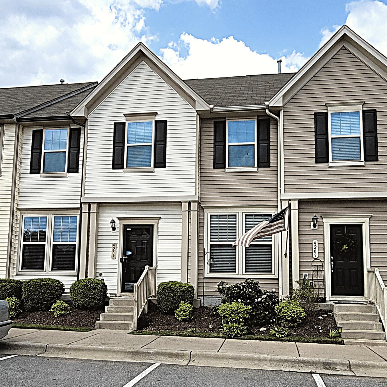 Front exterior of the furnished 4-bedroom rental home in Wake Forest, NC