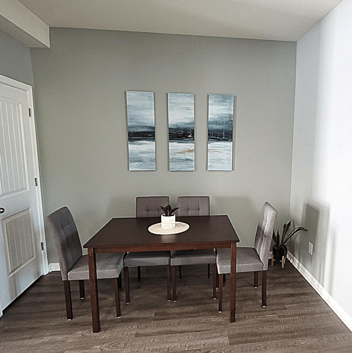 Dining area with table and seating in the Wake Forest furnished rental